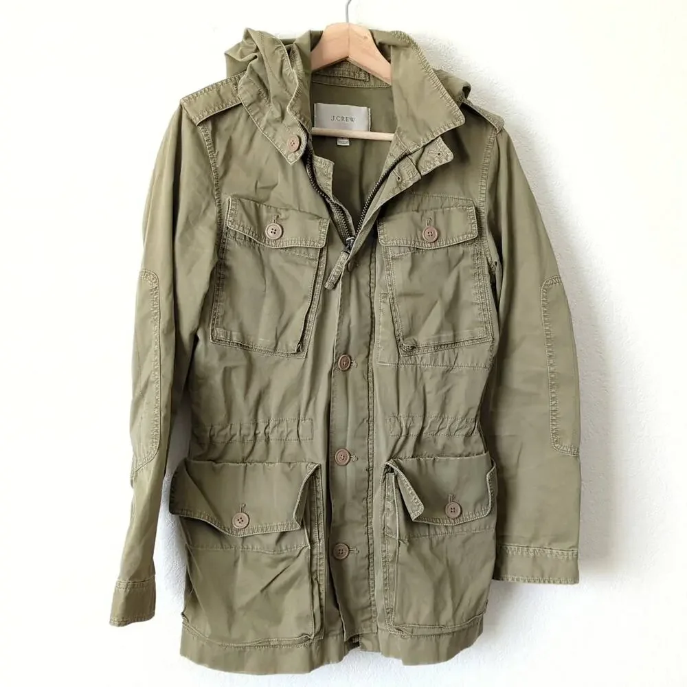J. Crew Women's Boyfriend Fatigue Military Parka Jacket Size Small Utility Green